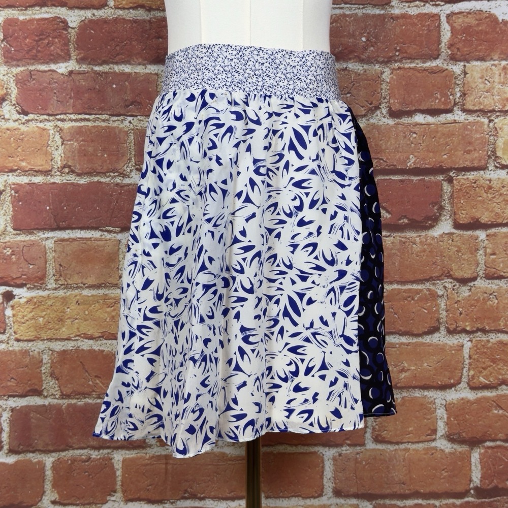 MAEVE Anthorpologie Womens Blue White 100%‎ Silk Mini Skirt Size XS Pocckets
